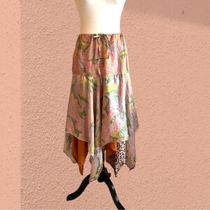 Vintage silk midi skirt asymmetrical hem